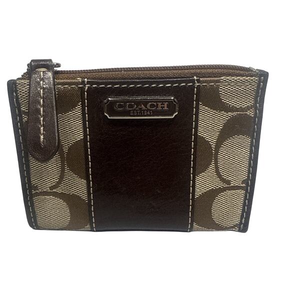 COACH Vintage Brown Signature Canvas Leather Coin Case Key Pouch Wallet EUC - Picture 1 of 7